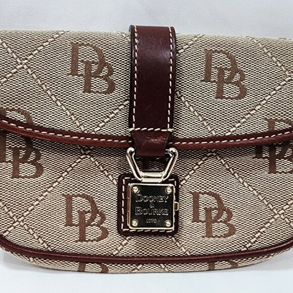 Dooney & Bourke BROWN LEATHER Logo Purse Bag Small Canvas Monogram Gold Used - Picture 16 of 16